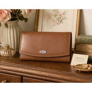 Rolfs Brown Leather Checkbook Wallet Organizer Clutch Multi Pocket Zip